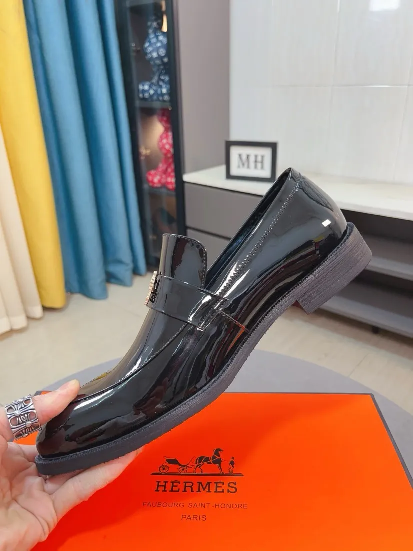 Men's shoes 💰500🌹🌹《HERMES》Hermès business leather shoes, original factory configuration, original imported open edge bead upper + luxury hardware logo + fully imported original customized sheepskin lining, sole: rubber wear-resistant outsole, difficult craftsmanship, original factory follow-up goods, 🔍🔍high quality code number: 38-44 45 can be customized
